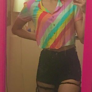 Cropped Medium Forever 21 Rainbow Blouse/Button Up